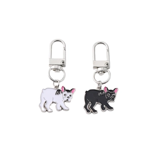 Cartoon Französische Bulldogge Schlüsselanhänger aus Zinklegierung in Schwarz und Weiß