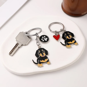 Porte-clés Chien de Dessin Animé Émail Alliage de Zinc Pendentif Animal Teckel Corgi Basset Hound Métal Charme de Sac Cadeau Bijoux