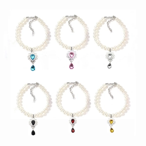 Vintage Royal Pet Faux Artificial Pearl Necklace With Rhinestone Crystal Teardrop Pendant Adjustable Jewelry For Cats Small Dogs Party