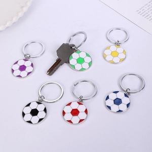 Zinc alloy soccer keychain set with colorful enamel football charms in six vibrant shades