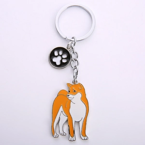Porte-clés Shiba Inu créatif en métal avec pendentif en émail et petit charme de patte