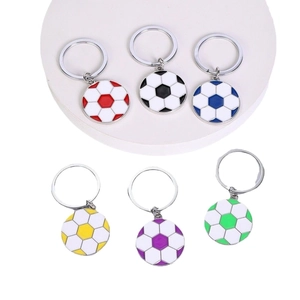 Set of six colorful soccer ball zinc alloy keychains with vibrant enamel finish