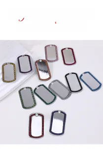 Detailed view of colorful glitter border zinc alloy pet ID tags with custom polished centers