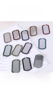 Zinc alloy pet tags in various colors with glitter edges for custom dog collar engraving