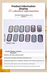 Detailed dimension chart of glitter zinc alloy dog tags with size 5cm x 2.9cm