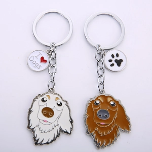 Cartoon Dachshund Dog Metal Keychain Enamel Puppy Head Pendant Keychain For Car Keys Bag Decoration Gift For Pet Lover