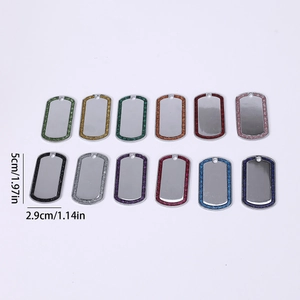 Set of 12 glitter edge zinc alloy dog tags with 1.97x1.14 inch rectangular metal surface
