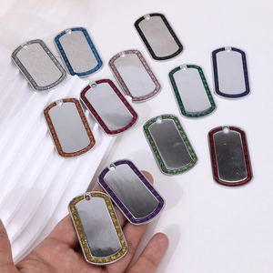 Zinc alloy pet tags with colorful glitter edges for dog collars and laser engraving