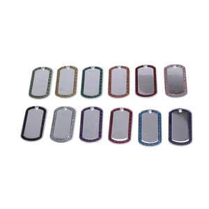 12-piece set of glitter-edged rectangular zinc alloy pet dog ID tags in multiple colors