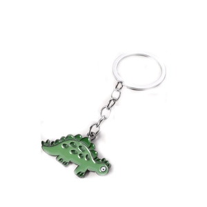 Cute green enamel stegosaurus dinosaur keychain with silver metal ring for bags