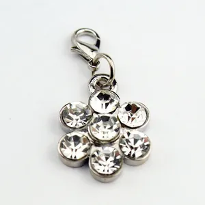 Custom silver flower pet pendant with sparkling crystals and durable lobster clasp