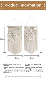 Close-up of bohemian macrame wall hanging showing woven cotton textures and tassels