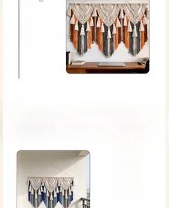Détail d'une tapisserie bohème tissée à la main avec franges en coton et texture