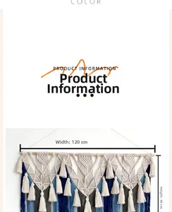Vue détaillée d'une tenture murale macramé de 120x90cm avec tissage géométrique