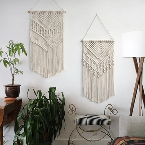 Handmade Macrame Wall Hanging Nordic Boho Woven Cotton Rope Tapestry With Tassels Geometric Art Wall Decor For Home Bedroom Living Room