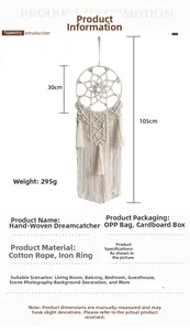 Detailed view of handmade bohemian tapestry with 30cm ring and 105cm tassel length