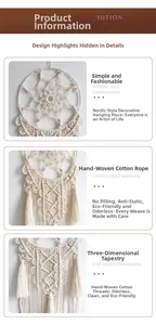 Detailed macro view of bohemian hand-woven cotton rope wall hanging with tassel details