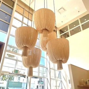 Handwoven bohemian macrame pendant lampshade with cotton rope tassels for Nordic decor