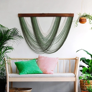 Bohemian Macrame Wall Hanging Handmade Cotton Rope Tapestry With Solid Wood Bar Gradient Tassel Boho Home Decor For Living Room Bedroom
