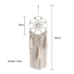 Handmade bohemian macrame wall hanging dreamcatcher with long tassels 30x105cm