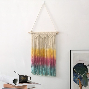 Tapisserie Murale Macramé Tissée Main en Coton Teinture Dégradée Géométrique Avec Glands pour Chambre Salon Décoration Maison
