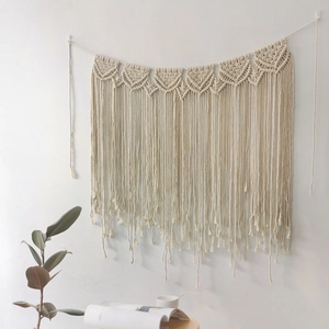 Bohemian handmade cotton wall hanging with geometric weave and elegant long tassels