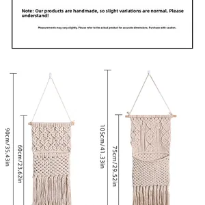 Size specifications for bohemian handmade woven macrame wall hanging storage pocket