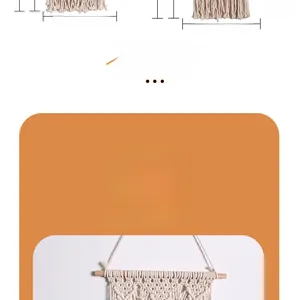 Detail view of handmade macrame wall hanging dimensions 30cm and 37cm with wooden rod