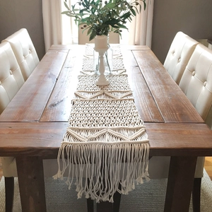Bohemian Macrame Table Runner Hand Woven Pure Cotton With Tassels For Wedding Banquet Kitchen Dining Table Home Decor