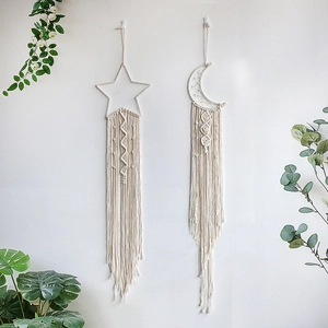 Handgemachte Macrame Wandbehang Mond Stern Traumfänger Böhmische Baumwolle Seil Quaste Wanddekor Für Schlafzimmer Haus Ornament
