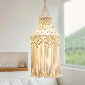 Handmade Macrame Lampshade Boho Woven Tassel Hanging Lamp Cover Nordic Style Decorative Ceiling Light Shade Home Decor