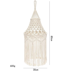 Detail view of handmade boho lampshade with tassels measuring 30cm wide and 80cm high
