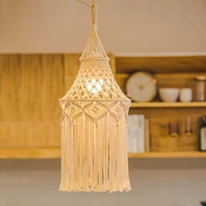 Handmade macrame lamp shade with bohemian fringe for Nordic home lighting decor