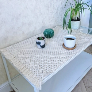 Bohemian Macrame Table Runner Handwoven Cotton Placemat With Tassels Geometric Pattern For Dining Room Home Decor