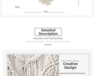 Detail of 50cm wide handmade woven macrame wall hanging with hollow out design