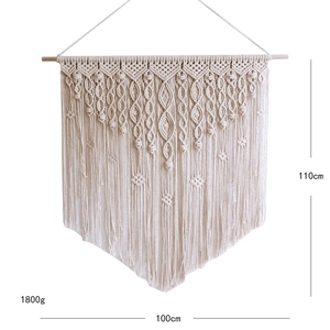 Großer handgefertigter Wandbehang im Boho-Stil aus beiger Baumwolle mit Fransen