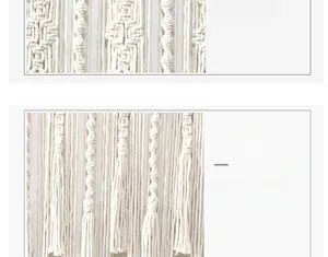 Détail d'une tenture murale tissée main avec des nœuds en coton et des franges de style boho