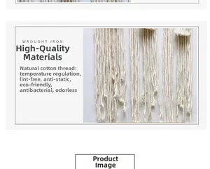 Detailed macro view of bohemian hand-woven cotton tapestry with soft tassel fringes