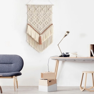 Tenture murale macramé faite main avec glands bohèmes pour décor de salon