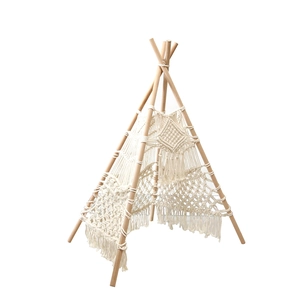 Handmade Nordic cotton rope macrame pet tent with bohemian fringe for home decor