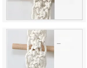 Detailed view of handmade bohemian wall hanging featuring intricate cotton rope weaving and tassels