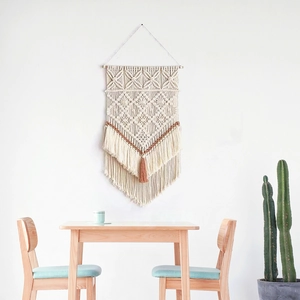 Tapisserie Murale en Macramé Tissé à la Main Bohème Coton avec Franges Glands Décoration Maison pour Salon Chambre à Coucher