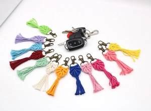 Handmade macrame tassel keychains in 12 colors with lobster clasp on car key