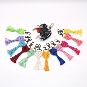 Handmade Macrame Heart Keychain Cotton Woven Tassel Key Ring Bohemian Bag Pendant Accessories For Women Gift