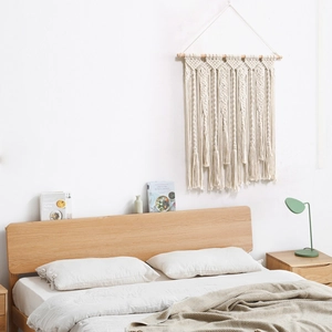 Tenture murale bohème faite main en corde de coton avec poteau en bois pour la chambre