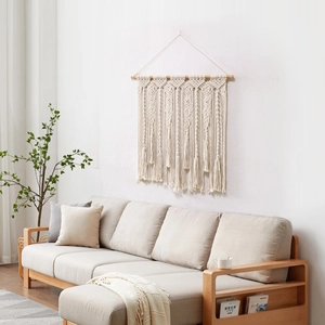 Tenture murale en macramé fait main avec corde de coton et bois pour déco bohème