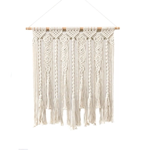 Tapisserie murale macramé faite main style bohème avec motifs géométriques et franges déco
