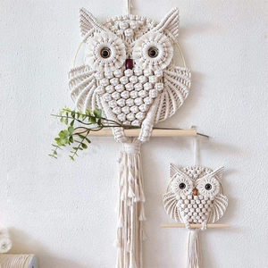 Boho Handcrafted Cotton Macrame Owl Wall Hanging With Wood Stick Tassel Fringe Nordic Home Decor For Living Room Bedroom