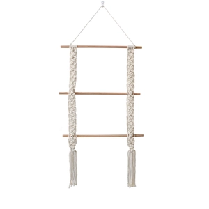3-tier Bohemian handmade woven cotton rope wall hanging storage rack for room decor