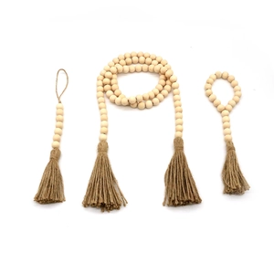 Guirlande de Perles en Bois Naturel Avec Glands en Jute Décoration Suspendue Boho Scandinave Perles en Bois pour Maison Chambre Murale